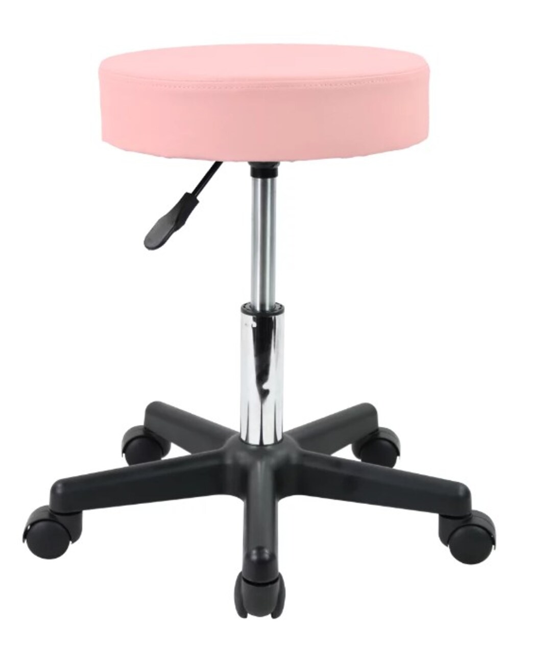 PU Leather Height-Adjustable Rolling Stool Chair for Drafting and Spa with Wheels in Pink